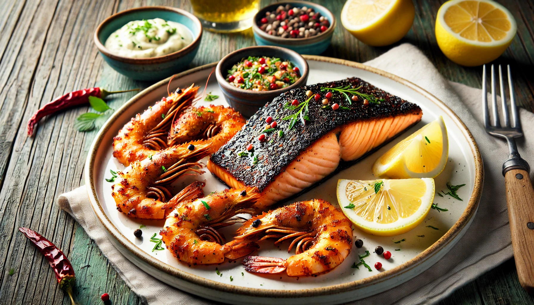 Blackened Salmon With Crispy Calabrian Shrimp Recipe