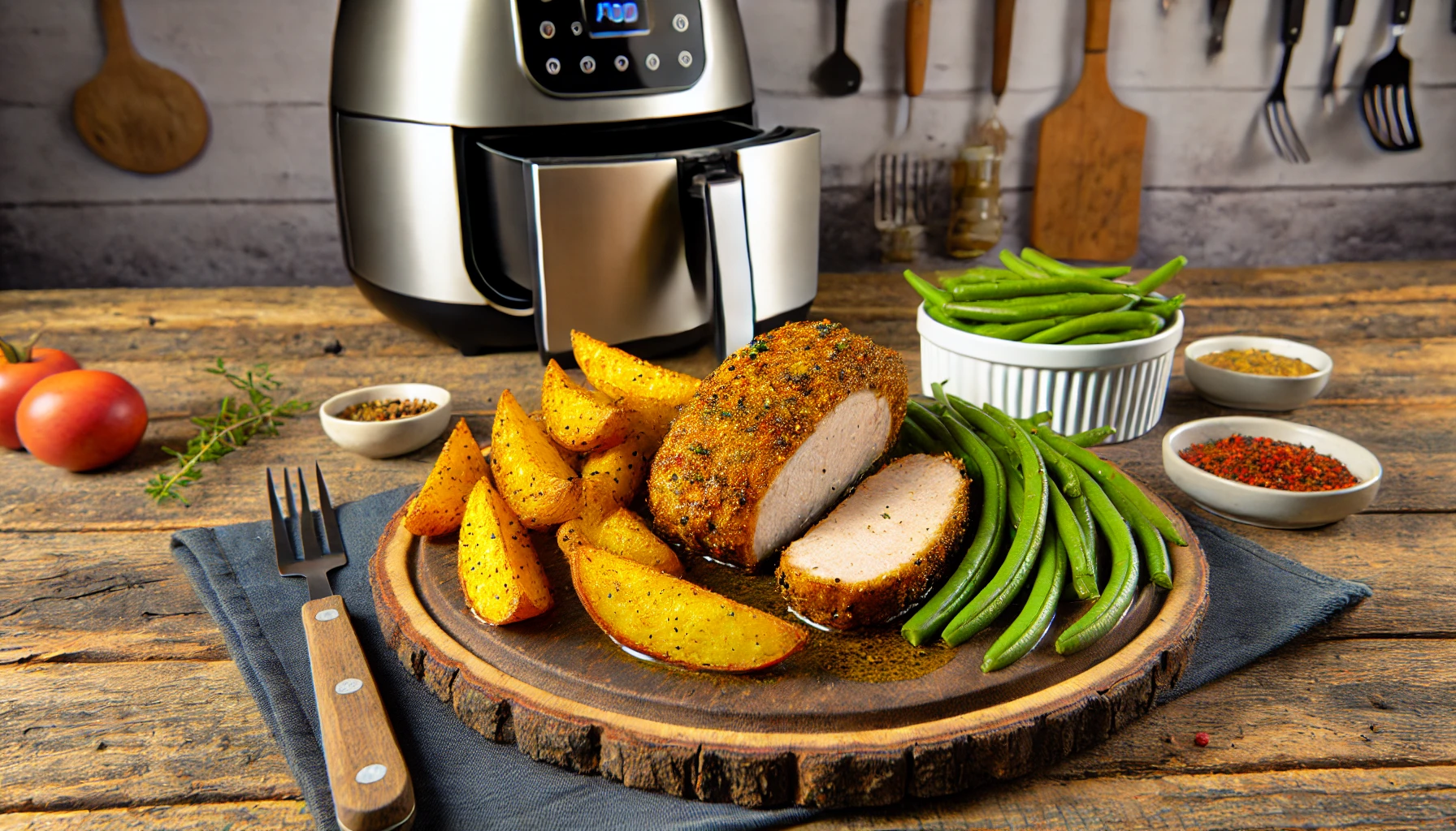 Air Fryer Mustard Crusted Pork Tenderloin With Potatoes Recipe