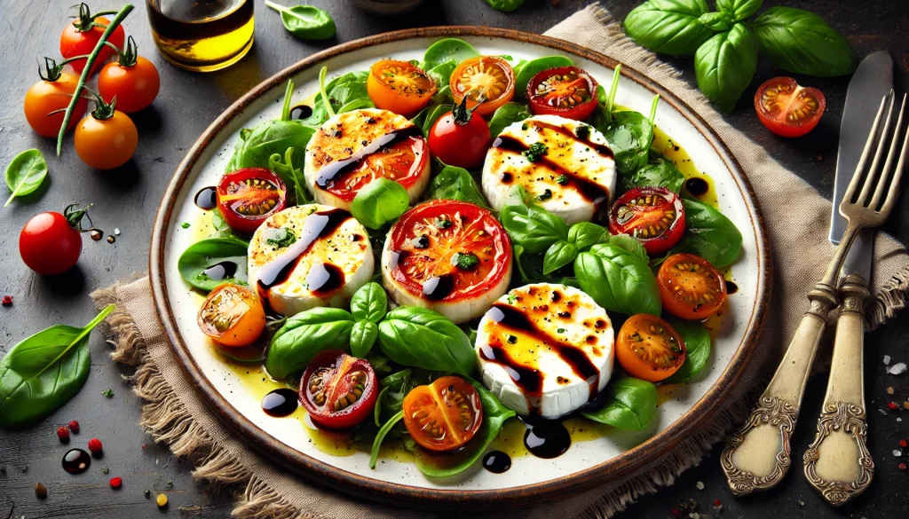 Baked Goat Cheese Caprese Salad That Melts in Your Mouth 1 Baked Goat Cheese Caprese Salad