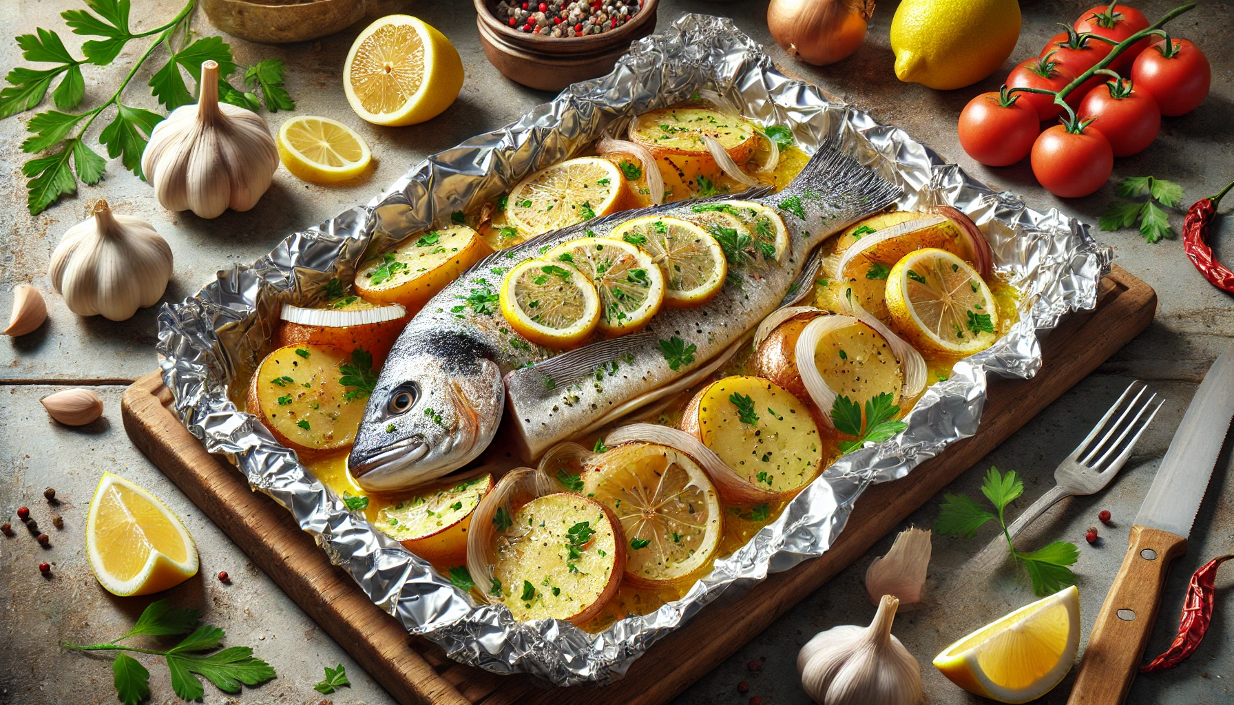 Baked Lemon Garlic Tilapia and Potatoes in Foil Recipe