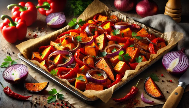 Baked Sweet Potato With Onions And Red Peppers