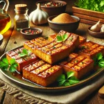 crispy baked tofu steaks with sesame glaze and herbs