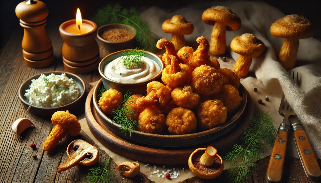 Crispy Fried Mushrooms with Feta Cheese Sauce 1 Crispy Fried Mushrooms with Feta Cheese Sauce