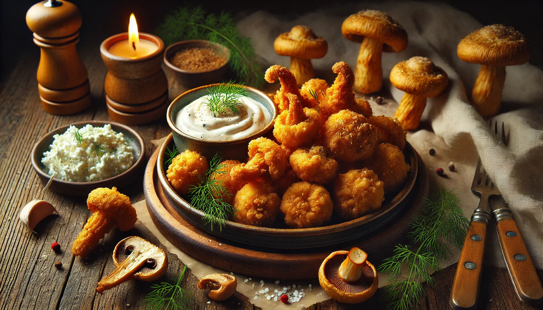 Crispy Fried Mushrooms with Feta Cheese Sauce