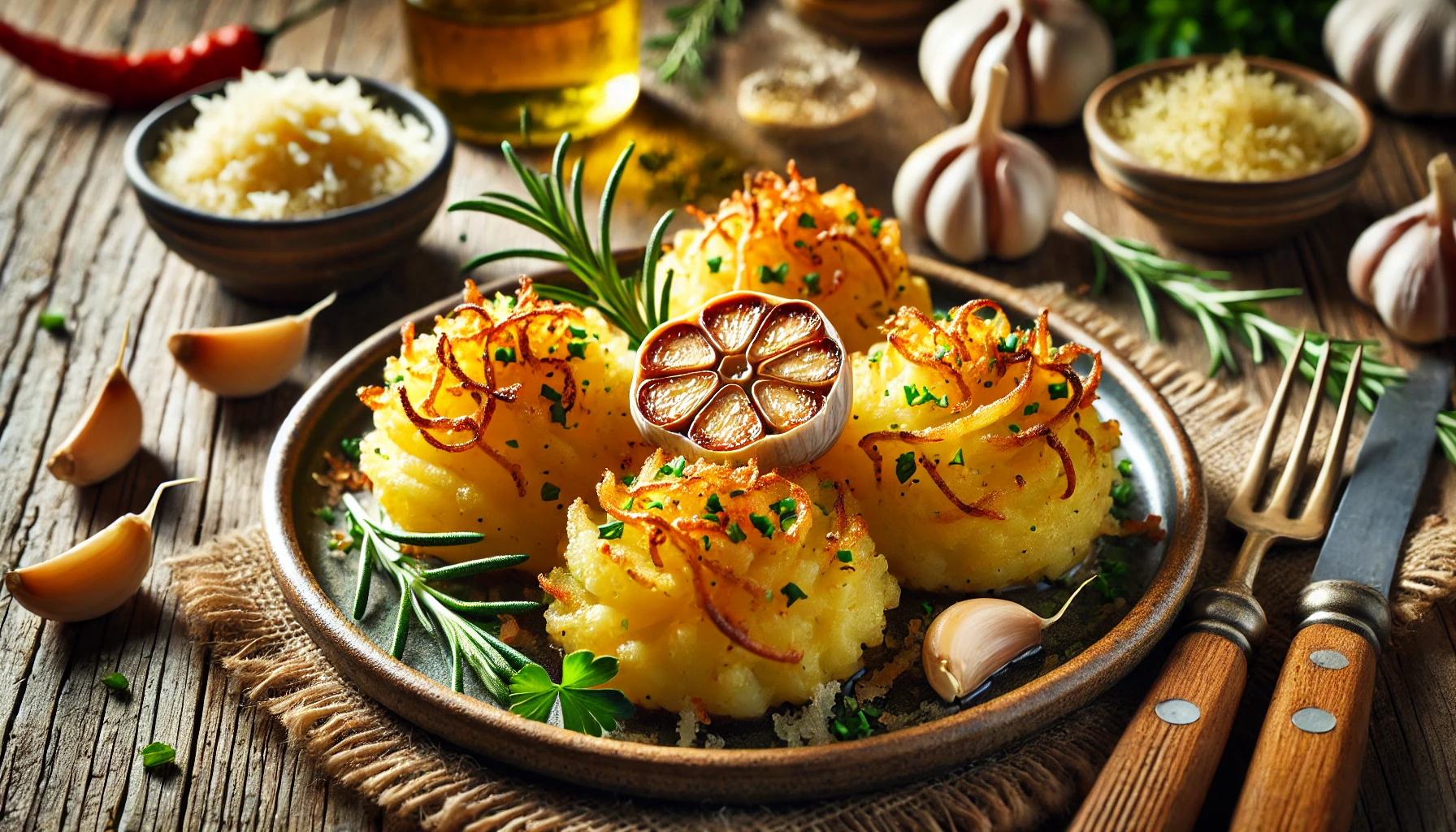 Crispy Mashed Potatoes with Oven Roasted Garlic Recipe
