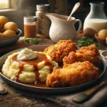 Crispy Pan-Fried Chicken with Mashed Potatoes and Gravy recipe