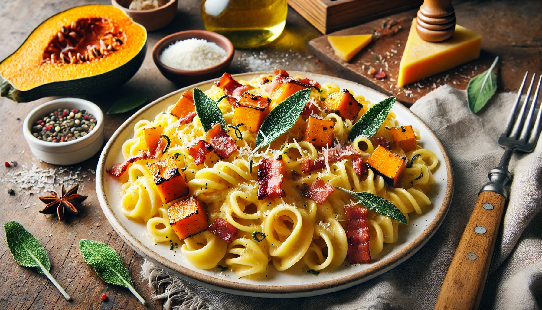 Gemelli Pasta With Roasted Pumpkin And Pancetta