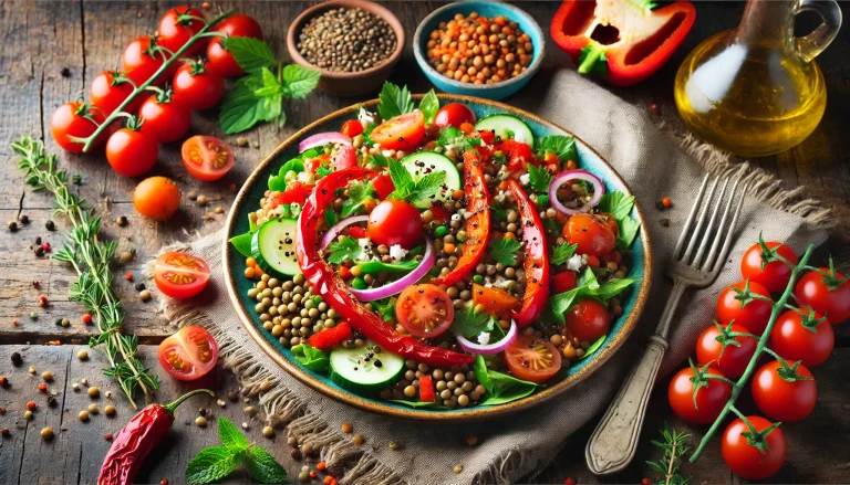 Mediterranean Style Roasted Red Pepper And Lentil Salad Recipe