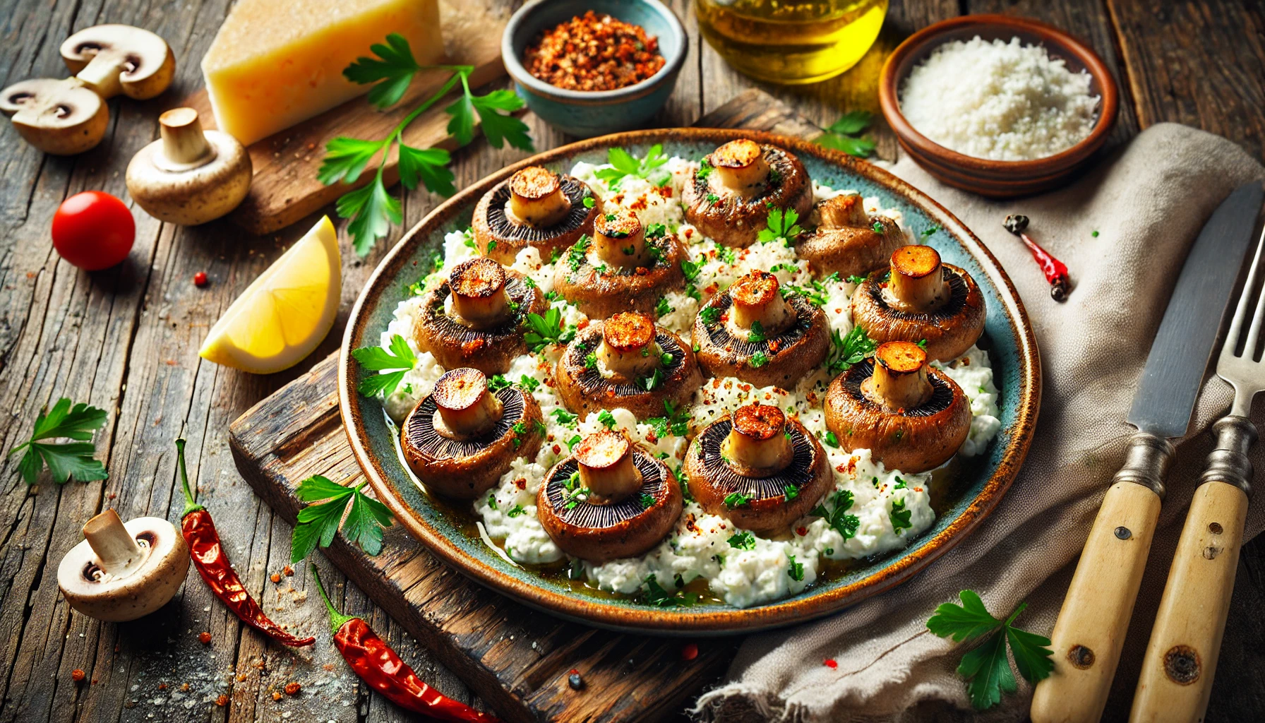 Pan Fried Mushrooms with Ricotta Cheese Recipe