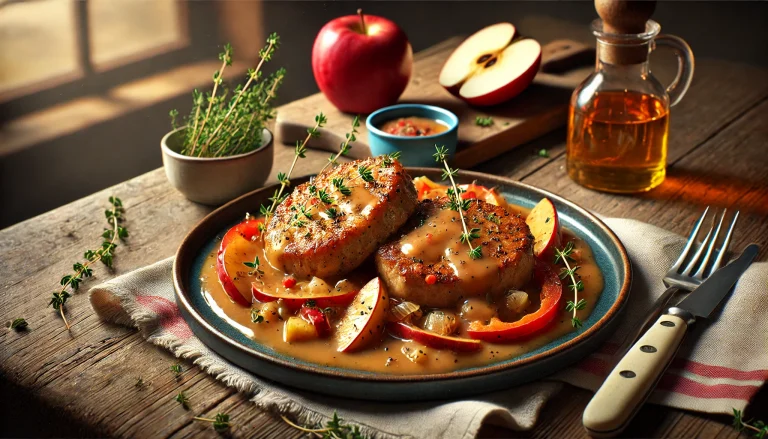 Pan Fried Pork Chops With Apple And Pepper Gravy