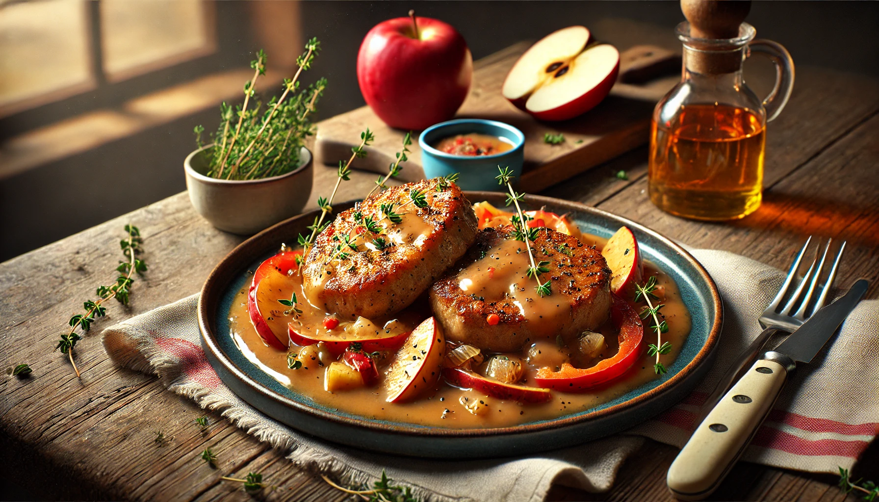 Pan Fried Pork Chops With Apple And Pepper Gravy