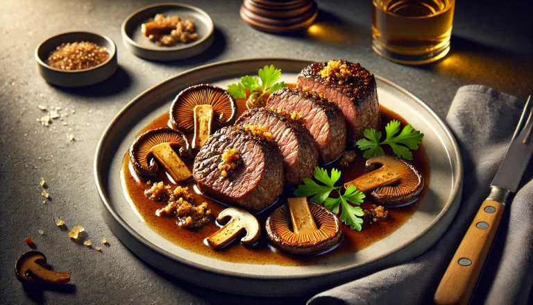Pan Roasted Beef Tenderloin With Ginger Shiitake Brown Butter