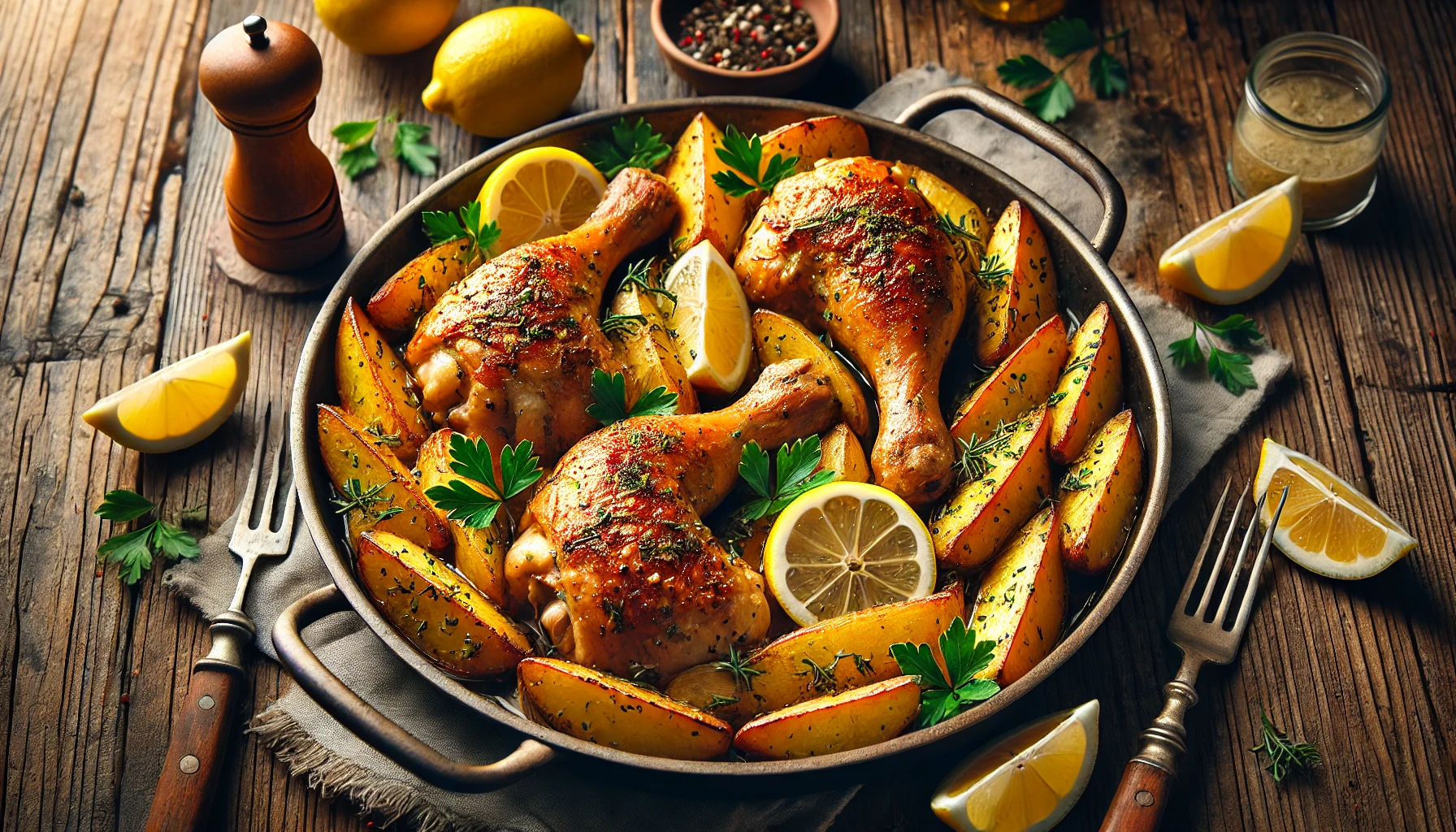 Pan Roasted Spanish Lemon Drumsticks With Potatoes Recipe