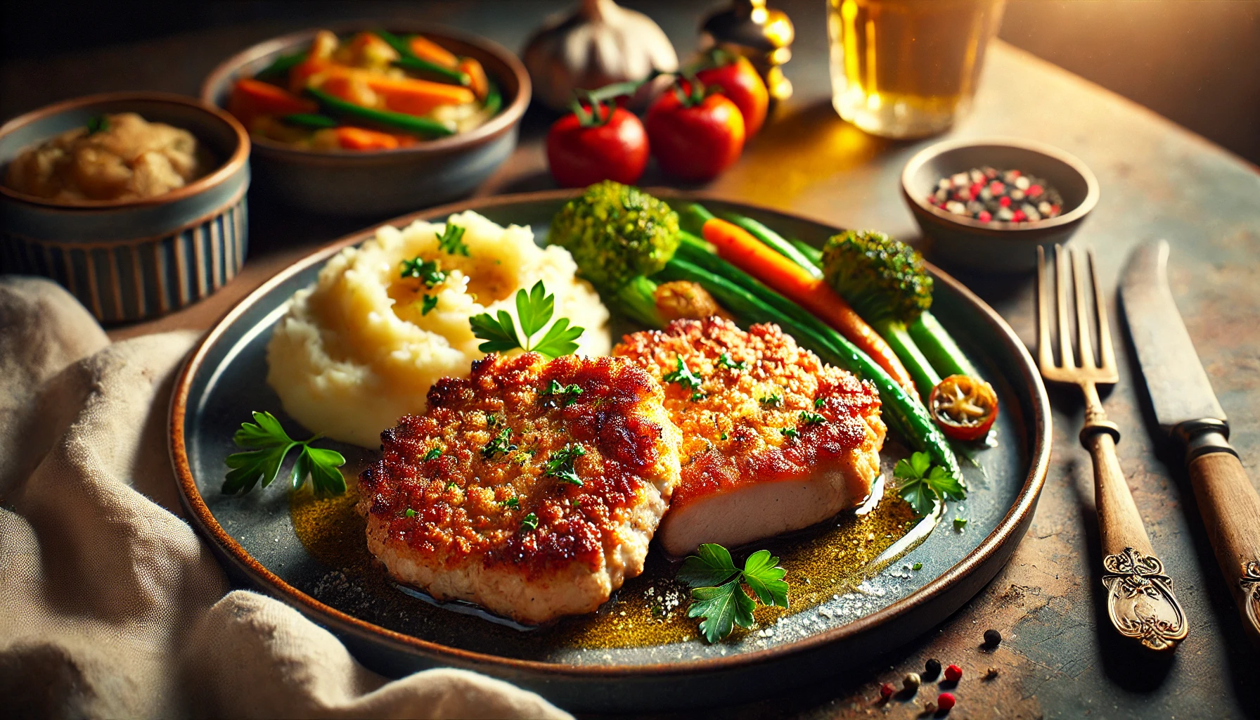 Pan Seared Marinated Pork Cutlets With A Parmesan Garlic Crust Recipe