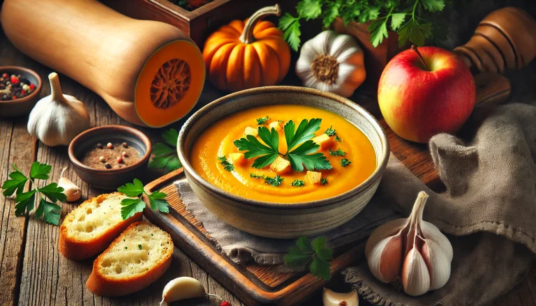 Roasted Butternut Squash And Sweet Potato Bisque With Smoked Applewood Bacon