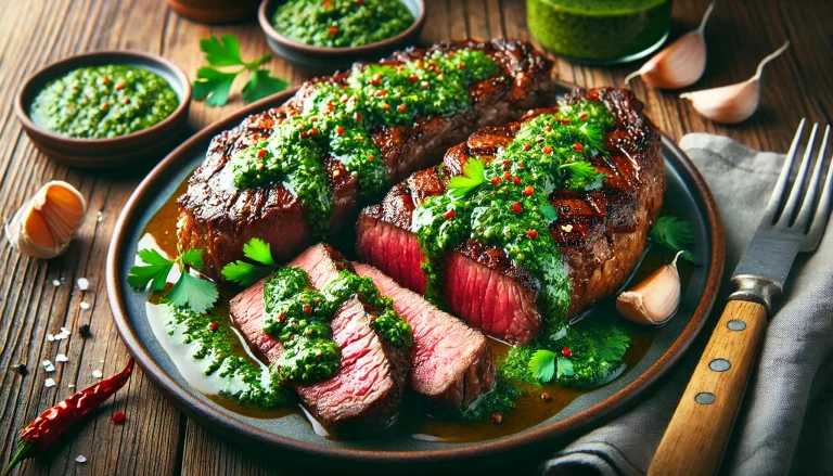 Roasted New York Strip Steak With Chimichurri Sauce