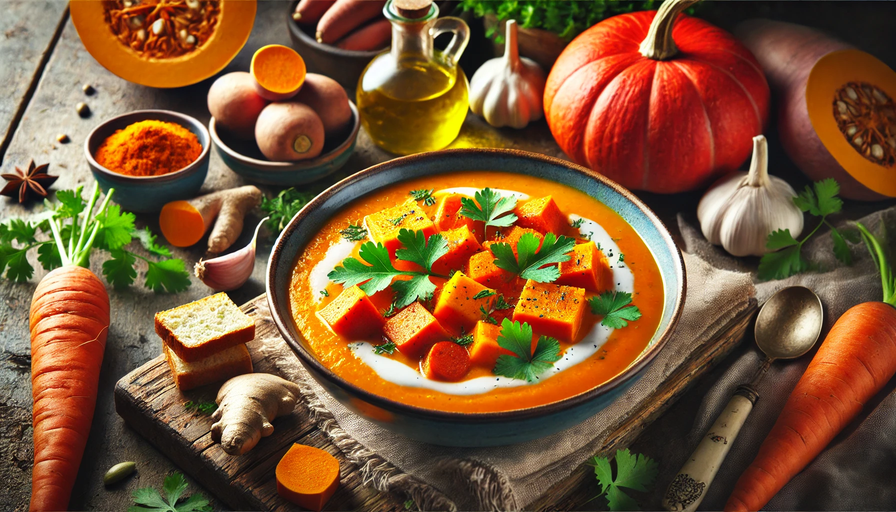 Roasted Pumpkin Sweet Potato and Carrot Soup recipe