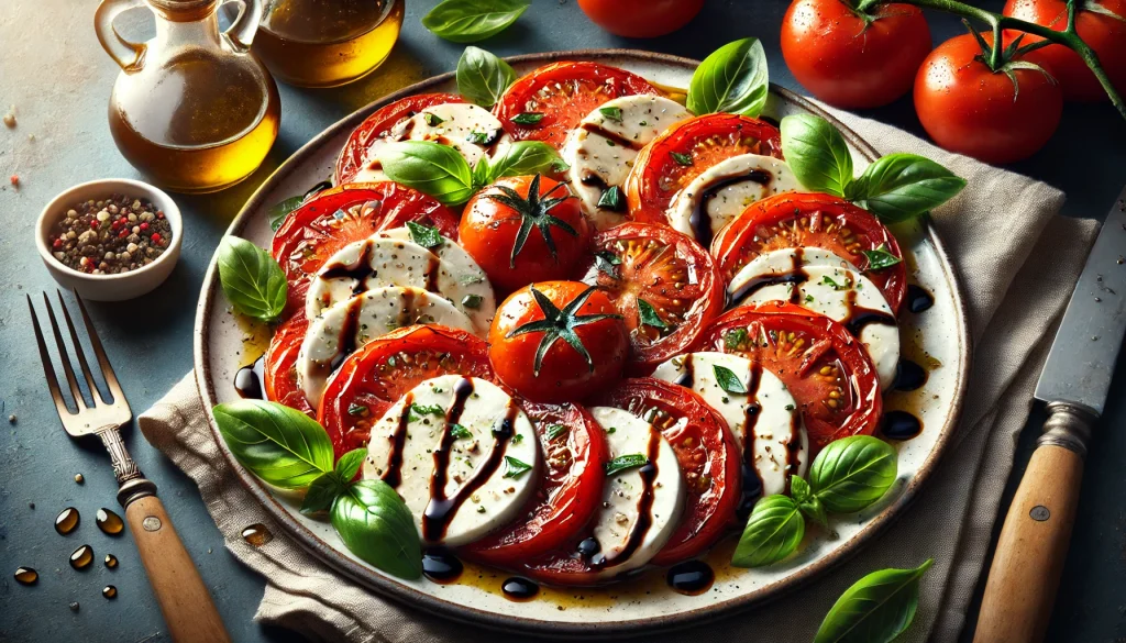 Roasted Tomato Caprese Salad Recipe with Mozzarella and Basil