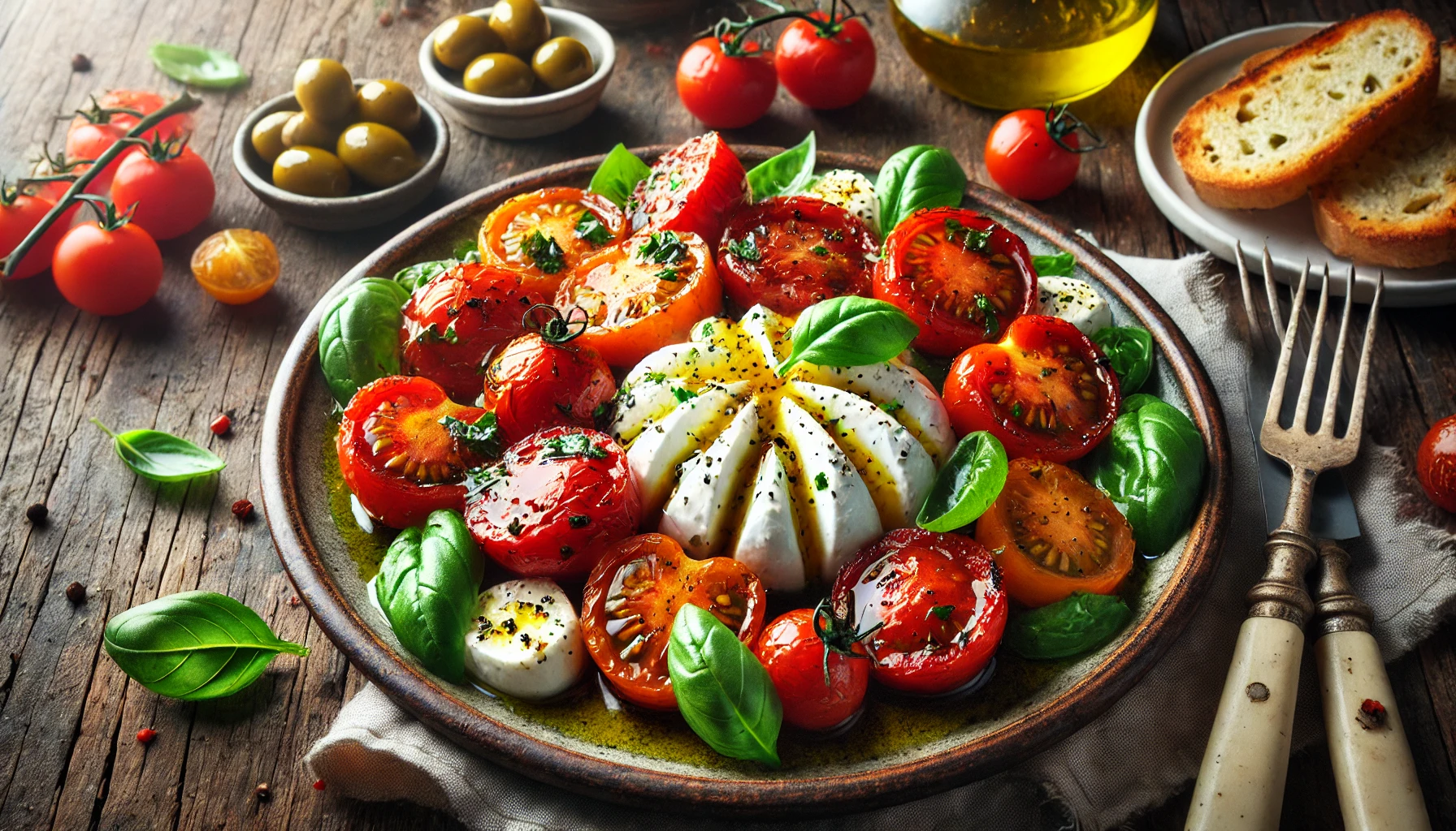 Roasted Tomatoes And Burrata Caprese Salad