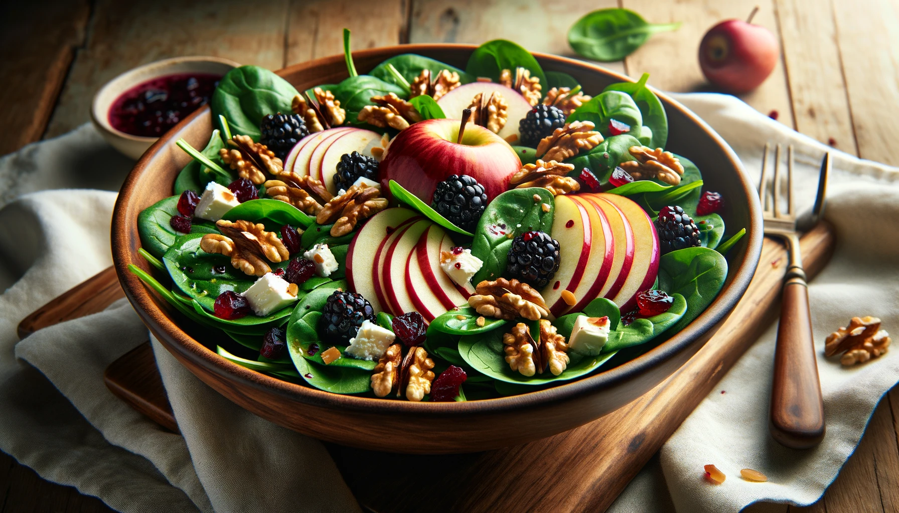 Spinach Salad With Apple Honey Roasted Walnuts And Blackberry Vinaigrette Recipe