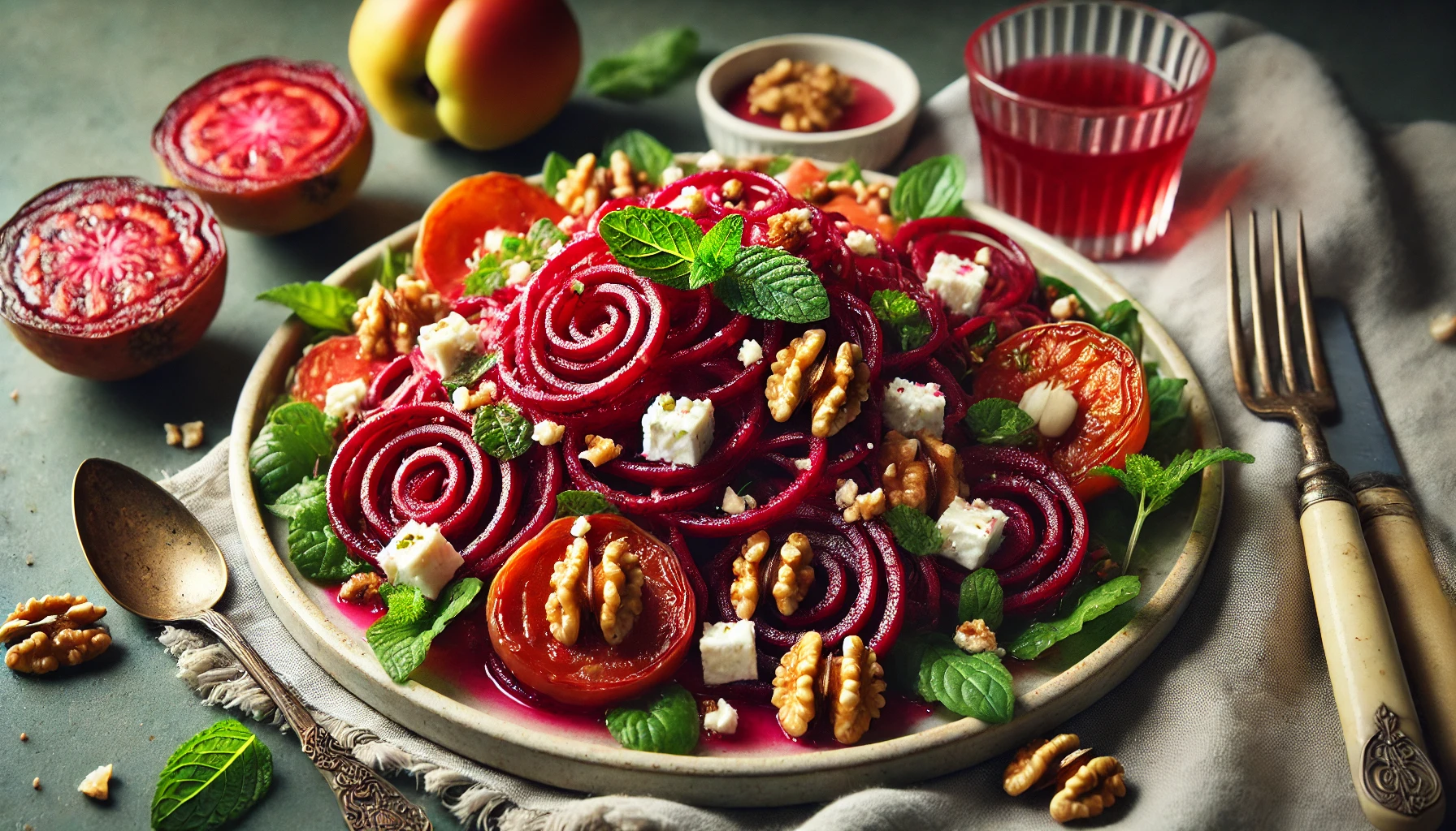 Spiralized Roasted Beet Salad With Quince Vinaigrette