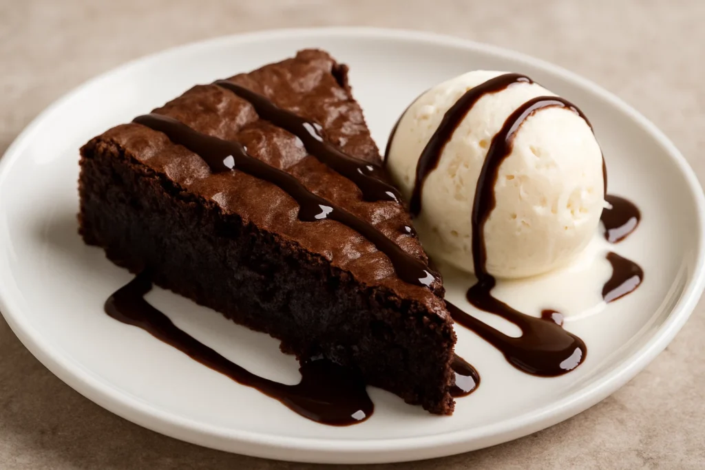 Serving Baked Fudge Cake Recipe with Ice Cream