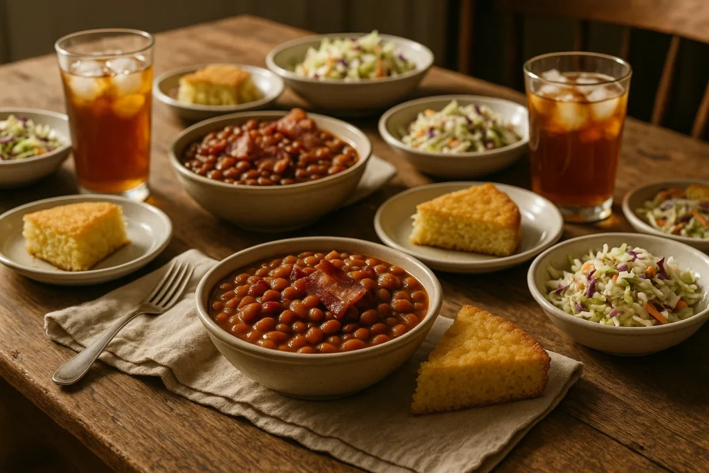 Browning beef and bacon for baked beans in a skillet