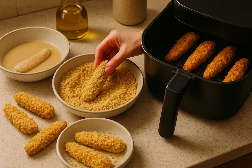 Coating and Cooking Vegan Crispy Chicken Tenders