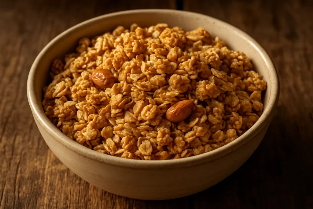 Homemade Crunchy Granola Breakfast Cereal Delight 1 Homemade crunchy granola breakfast cereal with oats and nuts