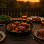 Serving BBQ chicken and veggies for a cozy outdoor meal