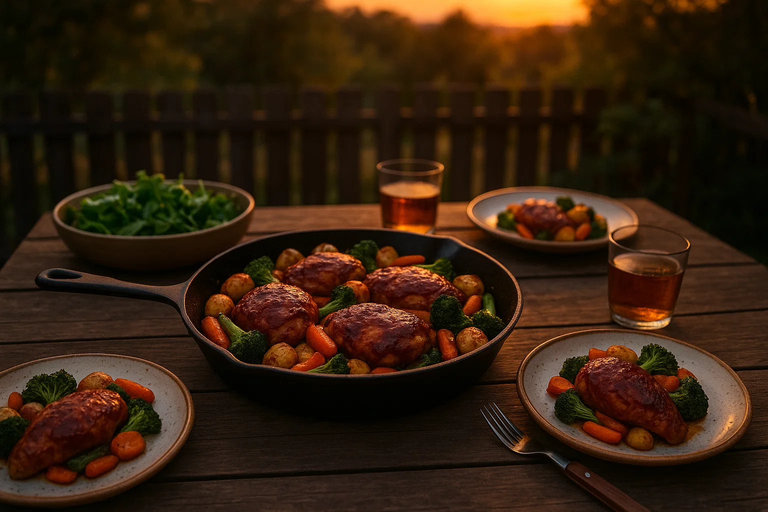Serving BBQ chicken and veggies for a cozy outdoor meal