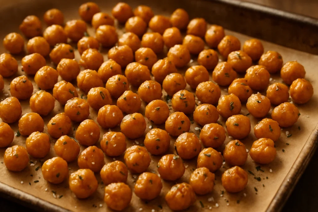 Crispy Simple Roasted Chickpea Snack served fresh from oven