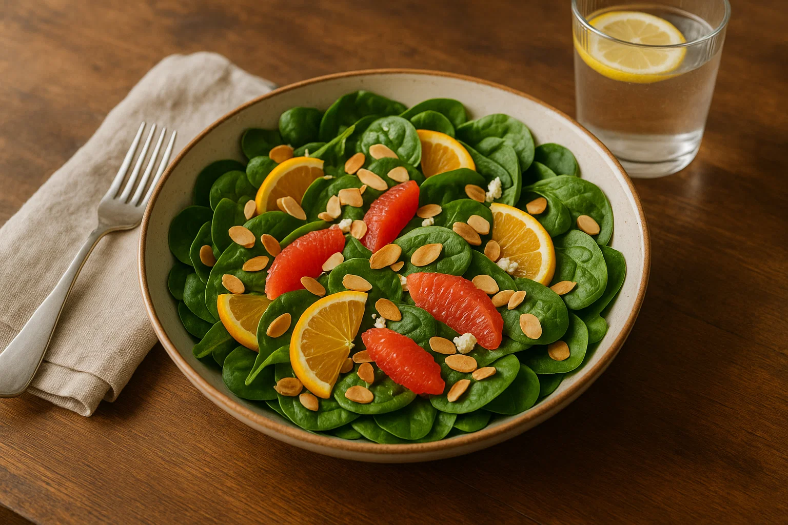 Spinach salad served for lunch