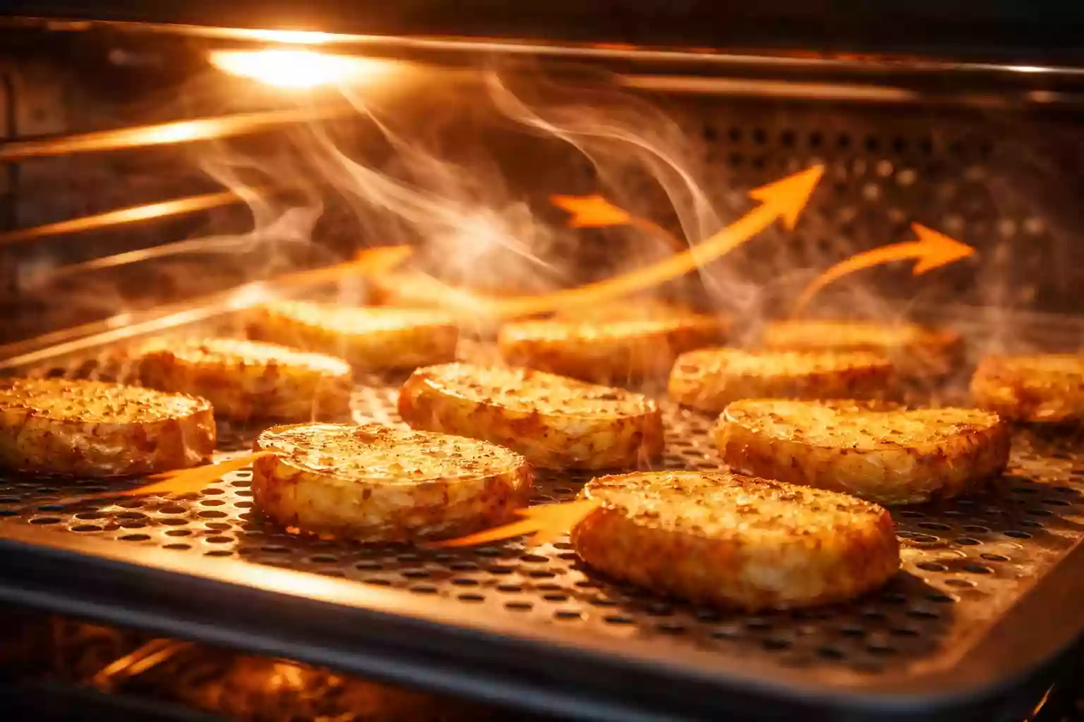 hot air and heat cooking food to crispy texture